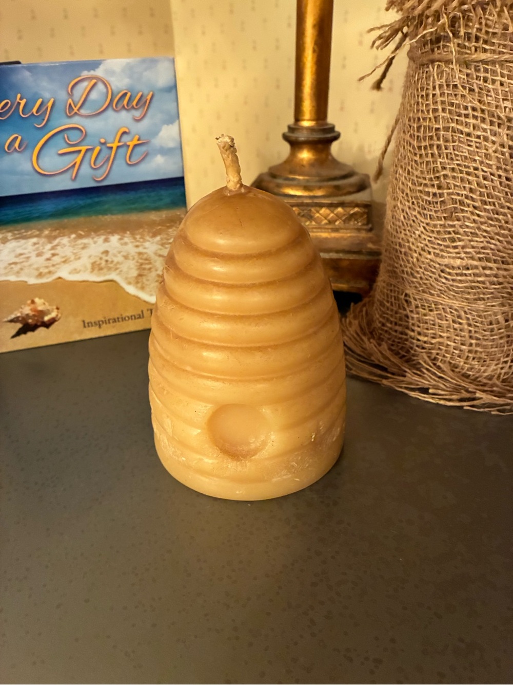 BEESWAX, NEW NEVER USED, Bee Hive Candle. 5 inches tall. 100 percent Beeswax.